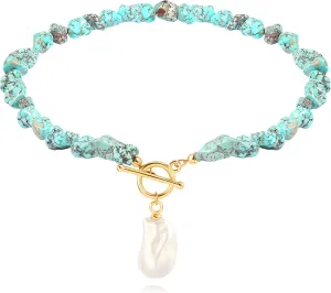 Beaded Choker Necklaces for Women Girls Natural Turquoise Fluorite Malachite Stone Bohemian Beaded Choker Jewelry