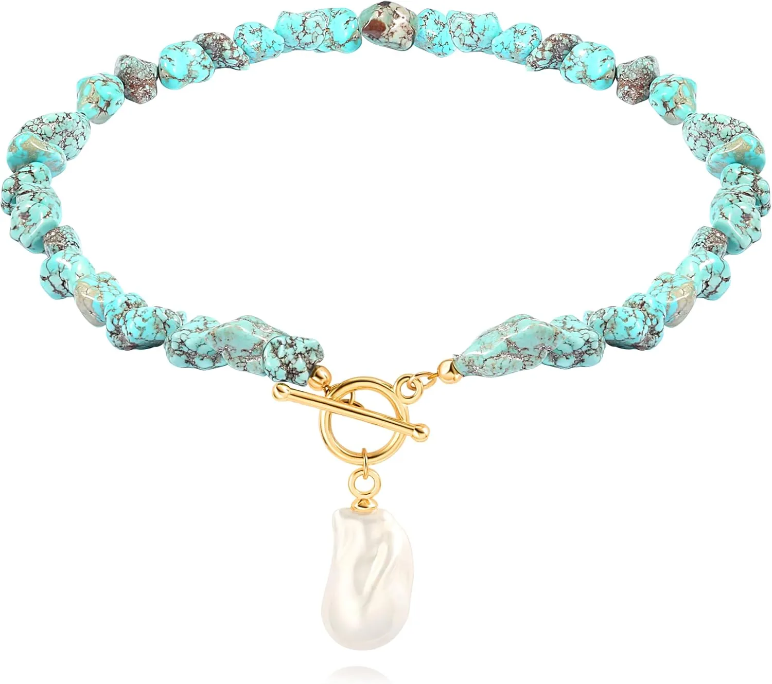 Beaded Choker Necklaces for Women Girls Natural Turquoise Fluorite Malachite Stone Bohemian Beaded Choker Jewelry