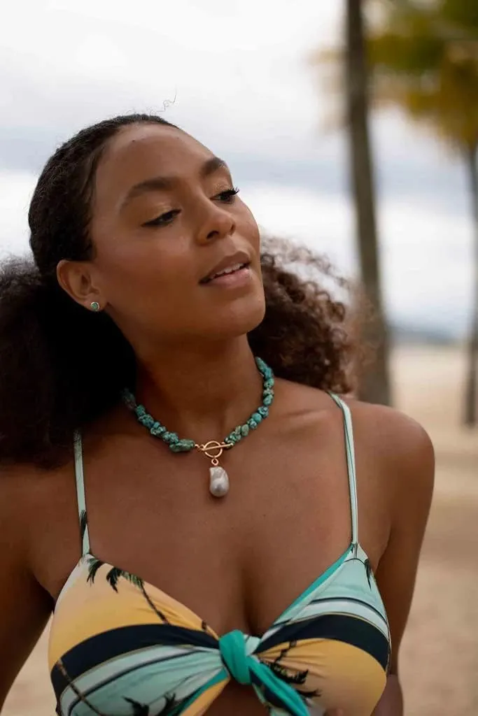 Beaded Choker Necklaces for Women Girls Natural Turquoise Fluorite Malachite Stone Bohemian Beaded Choker Jewelry