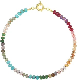 Beaded Gemstone Necklace for Women,Handmade bead necklace,Rainbow beaded necklace,Natural Stone Beach necklace 14K Gold Plated Summer Jewelry Gift