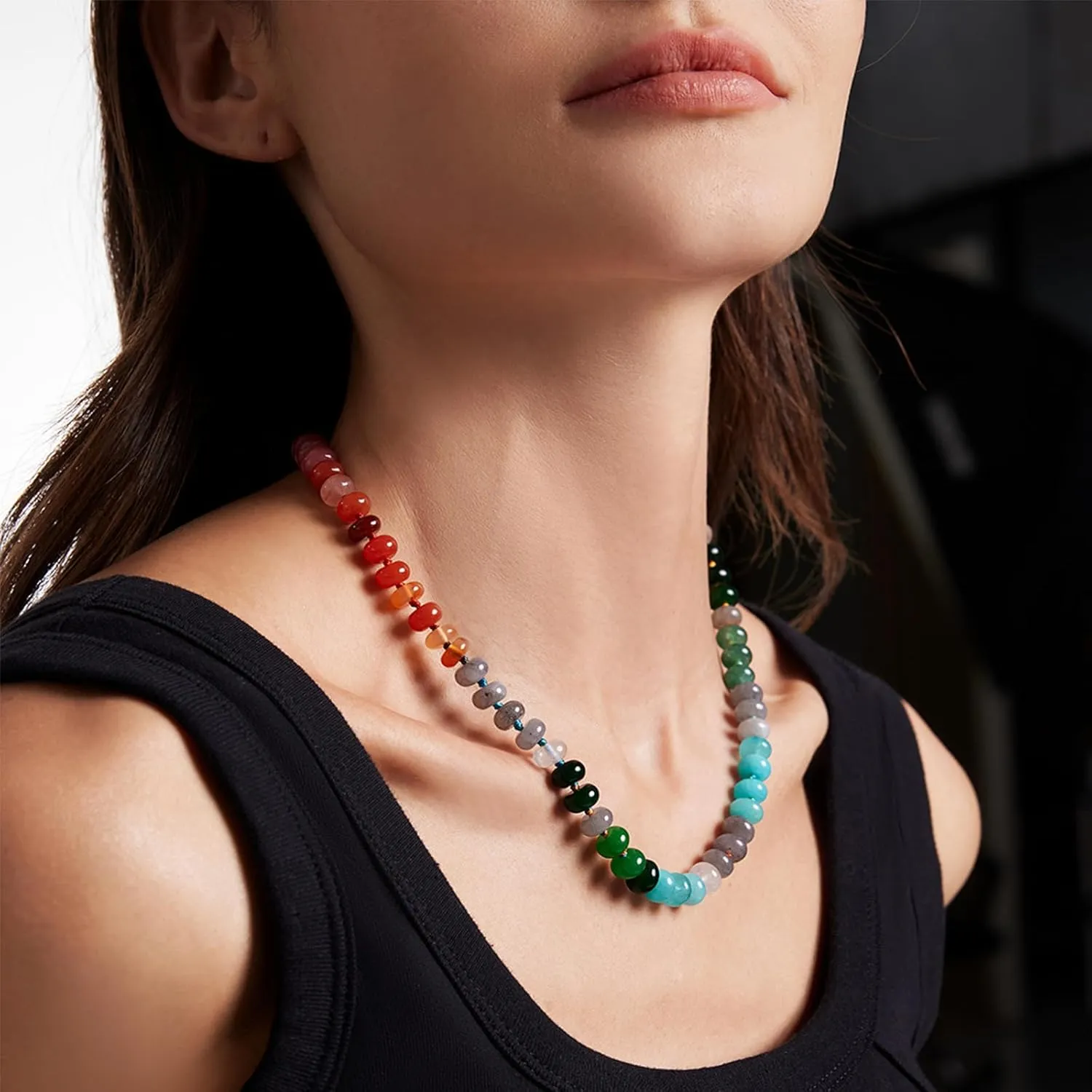 Beaded Gemstone Necklace for Women,Handmade bead necklace,Rainbow beaded necklace,Natural Stone Beach necklace 14K Gold Plated Summer Jewelry Gift