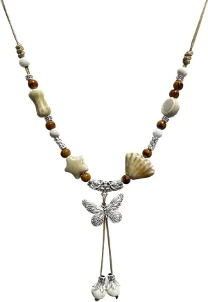 Beaded Necklaces for Women Dressy Summer Beach Statement Long Boho Ceramic Native American Jewelry Vintage Metal Flower Fashion Colorful Hippie Accessories Stylish Y Necklace With Pendant