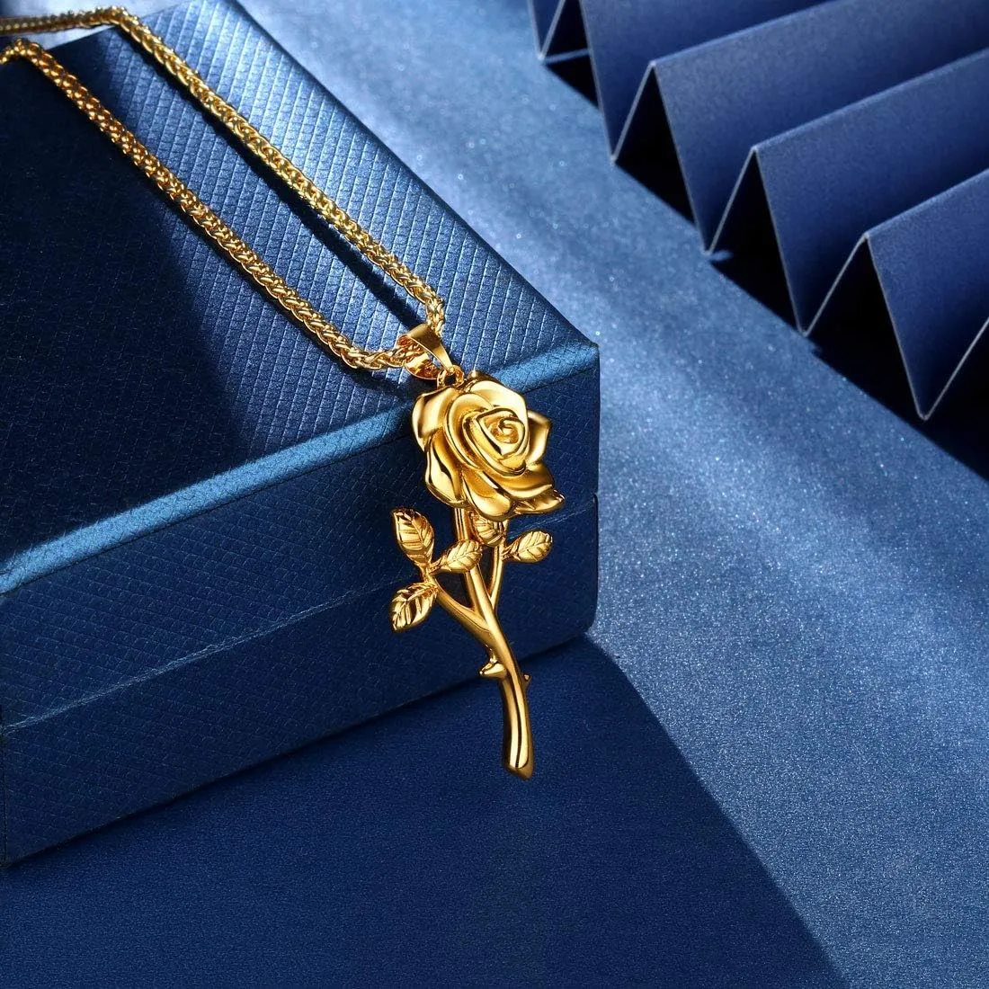 beautlace Rose Necklaces/Adjustable Rings Silver/18K Gold/Black Gun Plated Flower Pendant/Open Ring Elegant Jewelry Gifts for Women