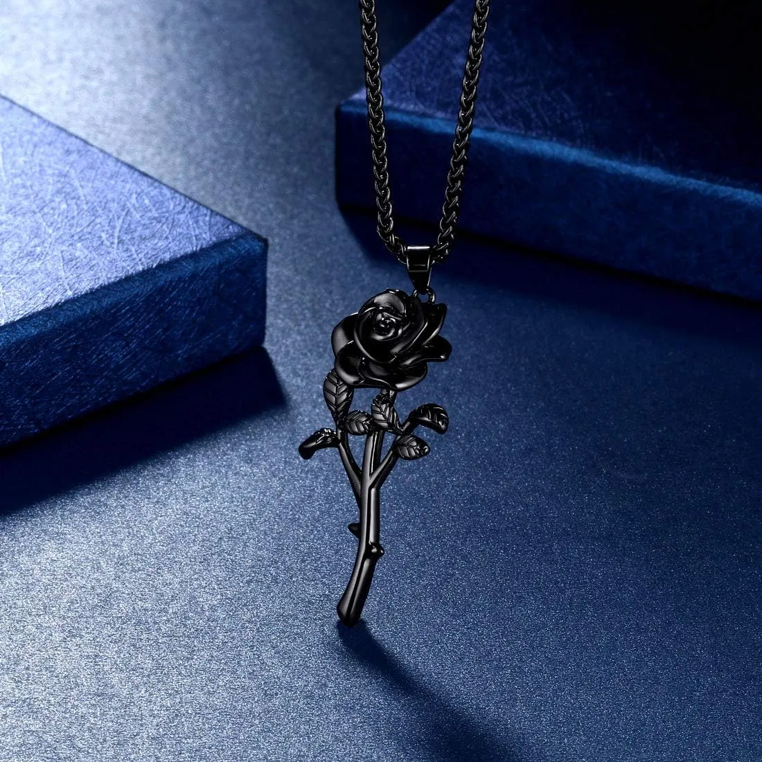 beautlace Rose Necklaces/Adjustable Rings Silver/18K Gold/Black Gun Plated Flower Pendant/Open Ring Elegant Jewelry Gifts for Women