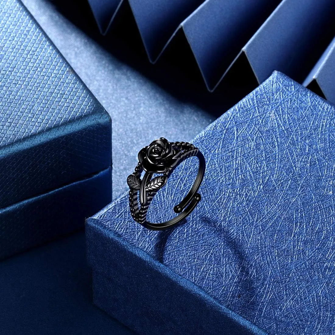 beautlace Rose Necklaces/Adjustable Rings Silver/18K Gold/Black Gun Plated Flower Pendant/Open Ring Elegant Jewelry Gifts for Women