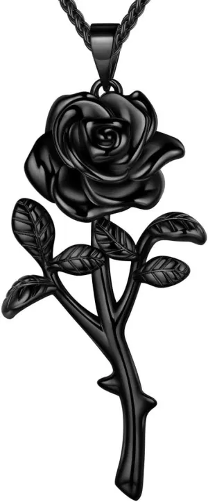 beautlace Rose Necklaces/Adjustable Rings Silver/18K Gold/Black Gun Plated Flower Pendant/Open Ring Elegant Jewelry Gifts for Women