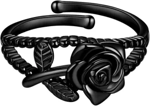 beautlace Rose Necklaces/Adjustable Rings Silver/18K Gold/Black Gun Plated Flower Pendant/Open Ring Elegant Jewelry Gifts for Women