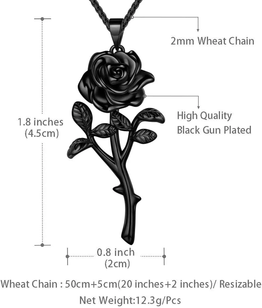 beautlace Rose Necklaces/Adjustable Rings Silver/18K Gold/Black Gun Plated Flower Pendant/Open Ring Elegant Jewelry Gifts for Women