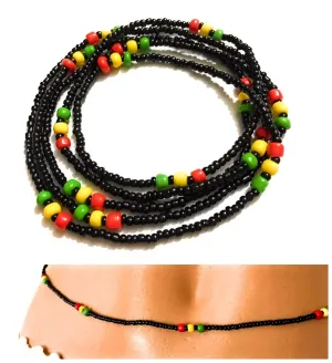 Belly bead, Waist beads, Stretchy Elastic String, Black red yellow green Jewlery, Beaded Body Jewelry, African Waist bead, Waist chain, Wear as Necklace Bracelet or Anklet.