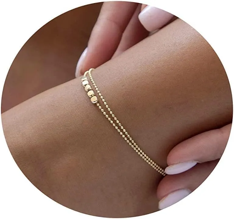 BERISO Gold Ankle Bracelets for Women 14K Gold Plated Summer Beach Layering Rhinestone Cubic Zirconia Beaded Pearls Fishbone Ankle Bracelets for Women Minimalist Anklet for Women Gold Jewelry Gift,
