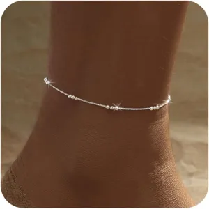 BERISO Gold/Silver Ankle Bracelets for Women,14K Gold Plated Anklets for Women Waterproof Pearl Heart Beads Evil Eye Rhinestone Anklets Set Layered Anklet Bracelets for Women Gold Jewelry