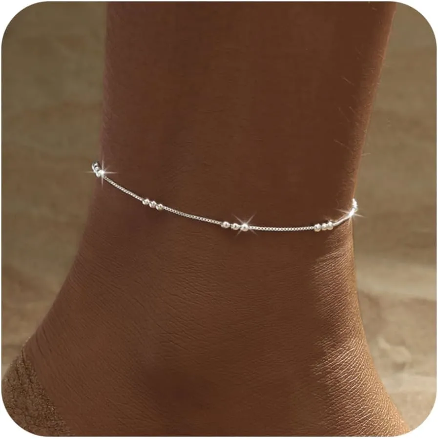 BERISO Gold/Silver Ankle Bracelets for Women,14K Gold Plated Anklets for Women Waterproof Pearl Heart Beads Evil Eye Rhinestone Anklets Set Layered Anklet Bracelets for Women Gold Jewelry
