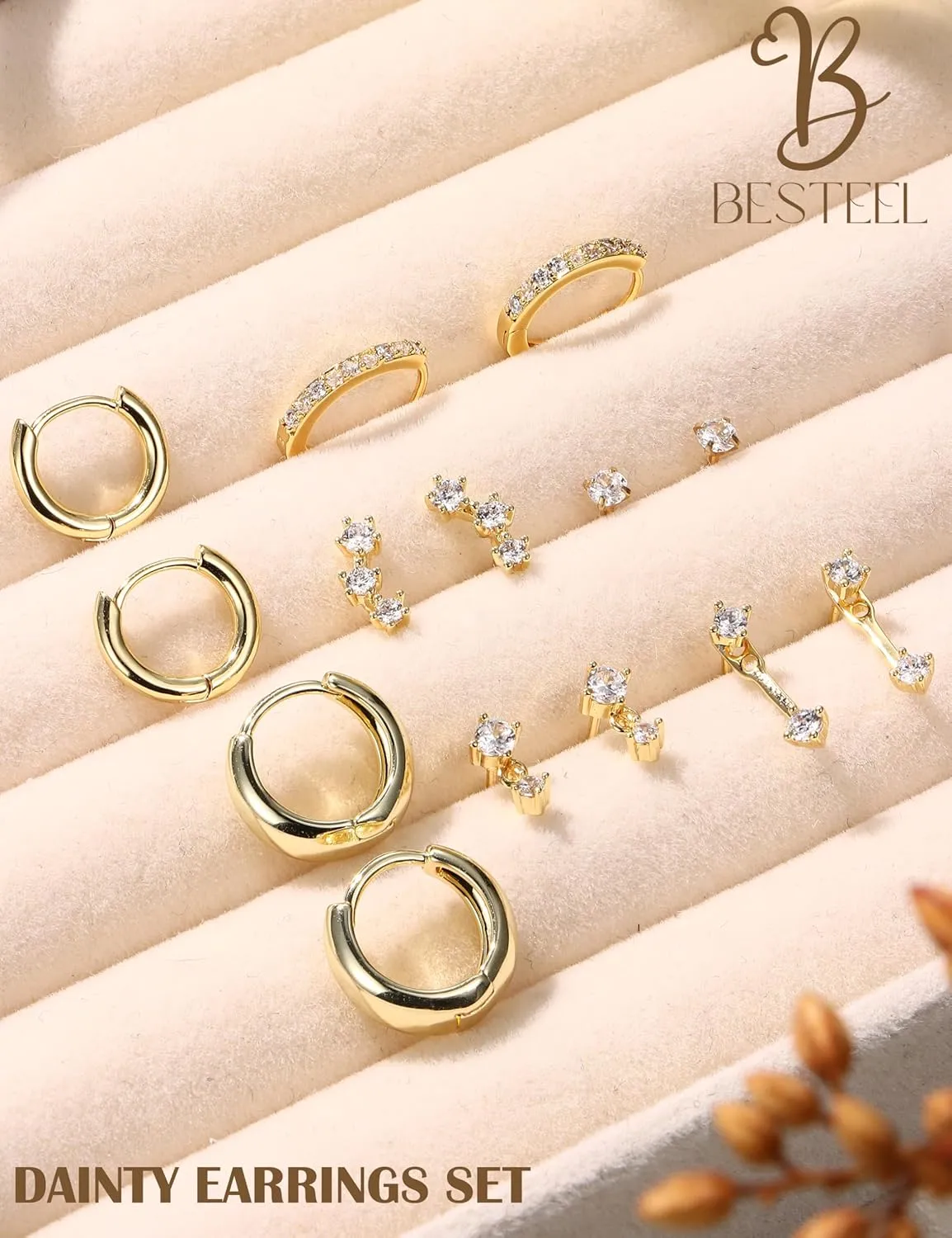 BESTEEL Small Stud Hoop Earrings for Women - 7 Pairs Hypoallergenic 14K Gold Plated Huggie Earring Sets for Multiple Piercing Dainty Earring Stacks Cute Silver Cartilage Jewelry Trendy Gifts