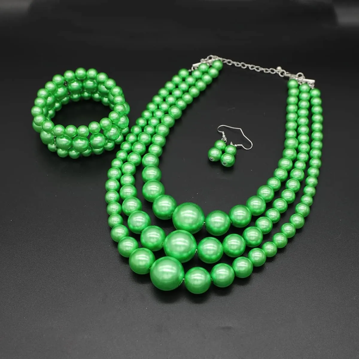 Big Chunky Pearl Necklace and Earring Set - Large Costume 1920s Faux Pearls Gatsby Accessories