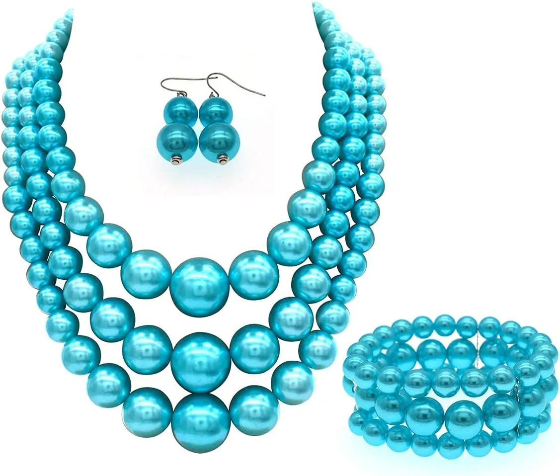 Big Chunky Pearl Necklace and Earring Set - Large Costume 1920s Faux Pearls Gatsby Accessories