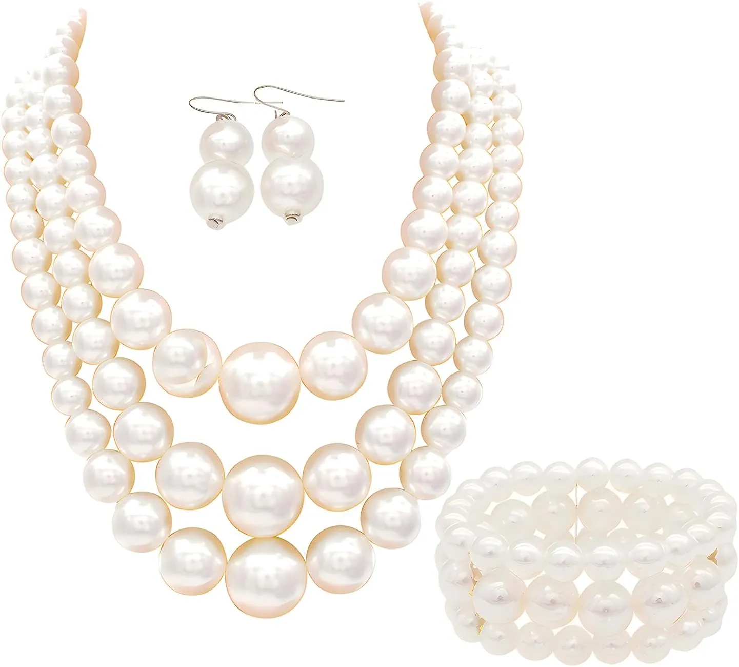 Big Chunky Pearl Necklace and Earring Set - Large Costume 1920s Faux Pearls Gatsby Accessories
