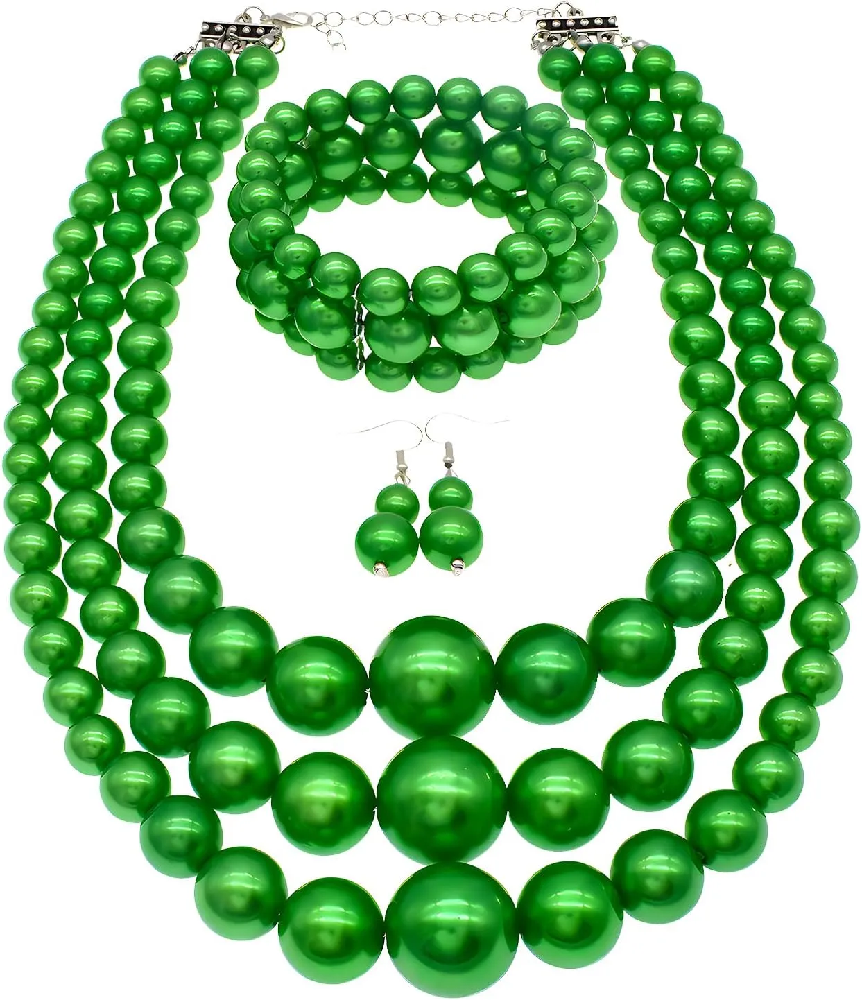 Big Chunky Pearl Necklace and Earring Set - Large Costume 1920s Faux Pearls Gatsby Accessories