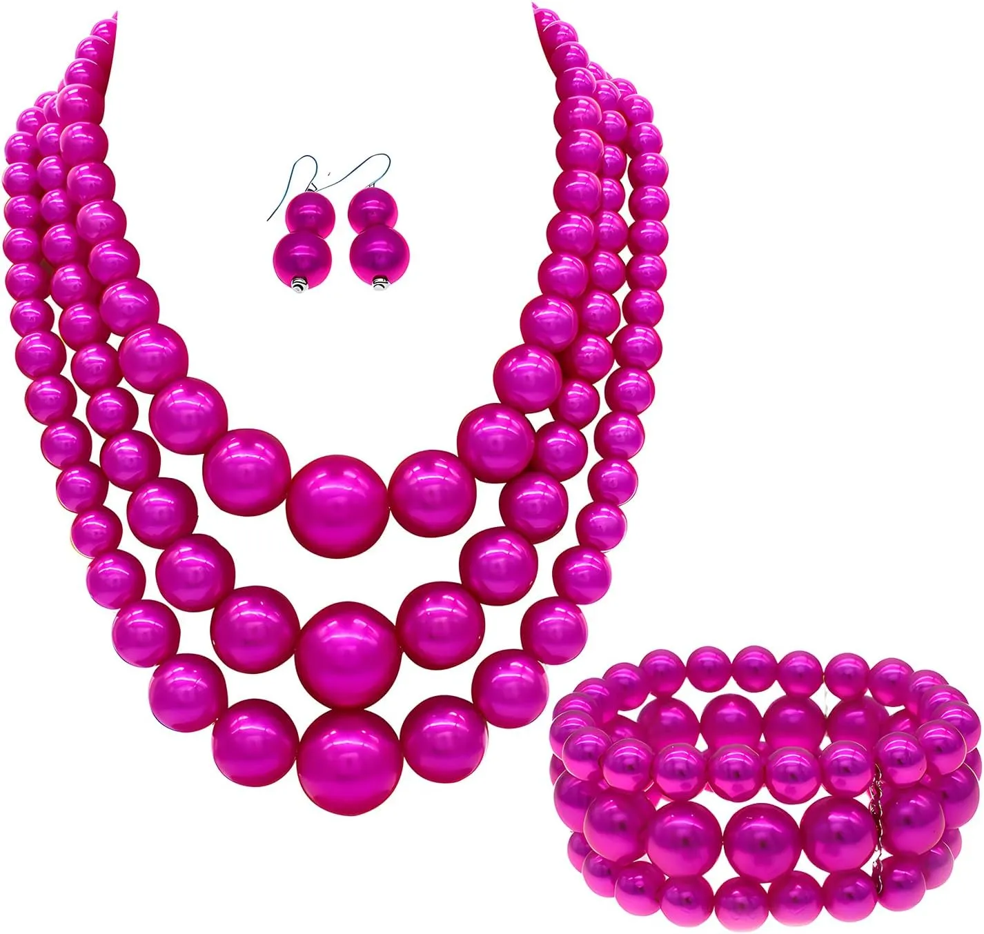 Big Chunky Pearl Necklace and Earring Set - Large Costume 1920s Faux Pearls Gatsby Accessories