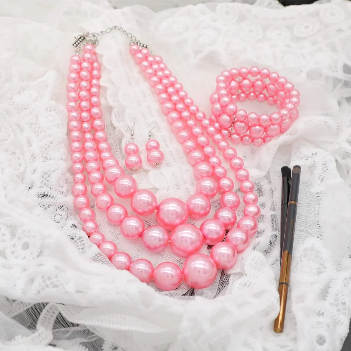 Big Chunky Pearl Necklace and Earring Set - Large Costume 1920s Faux Pearls Gatsby Accessories