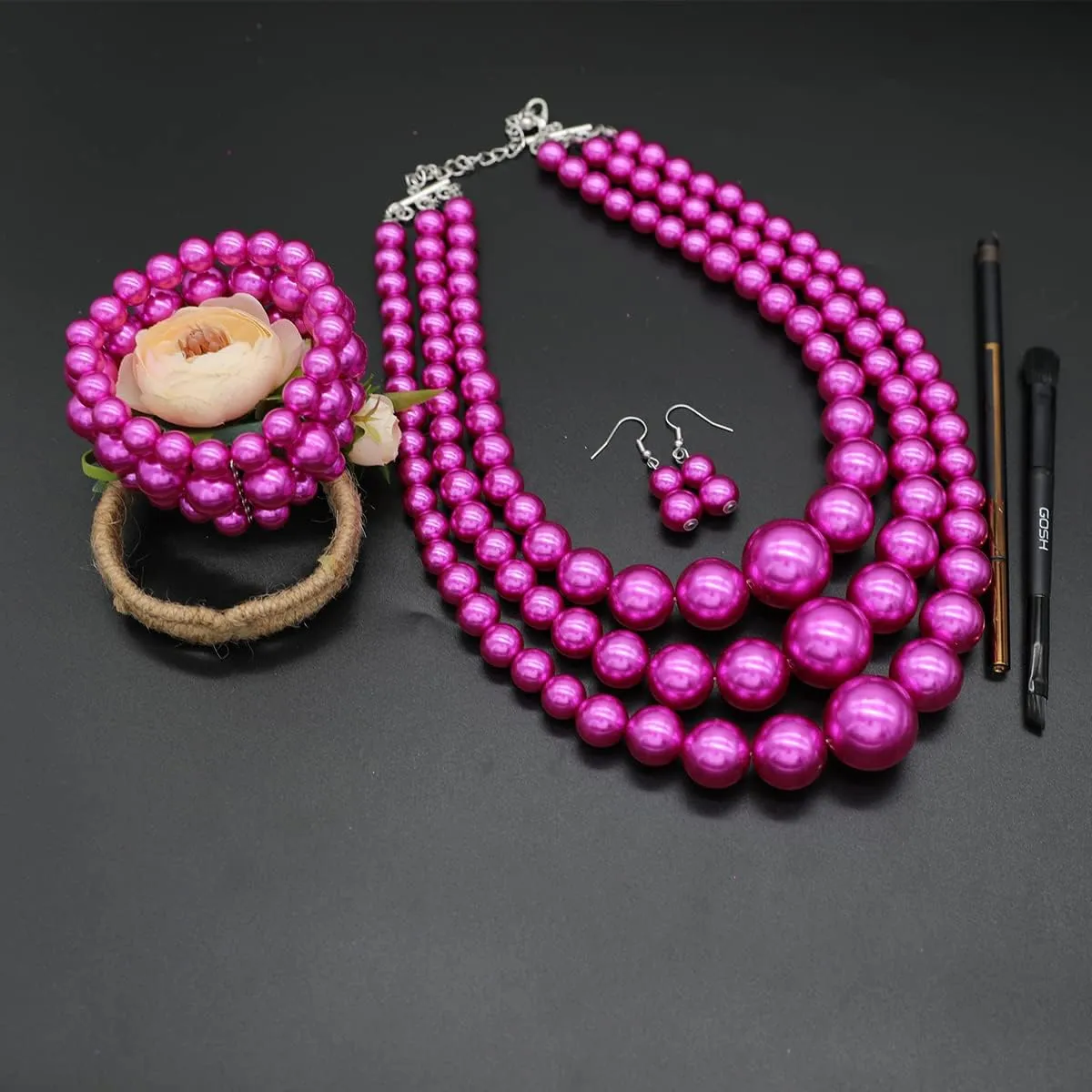 Big Chunky Pearl Necklace and Earring Set - Large Costume 1920s Faux Pearls Gatsby Accessories