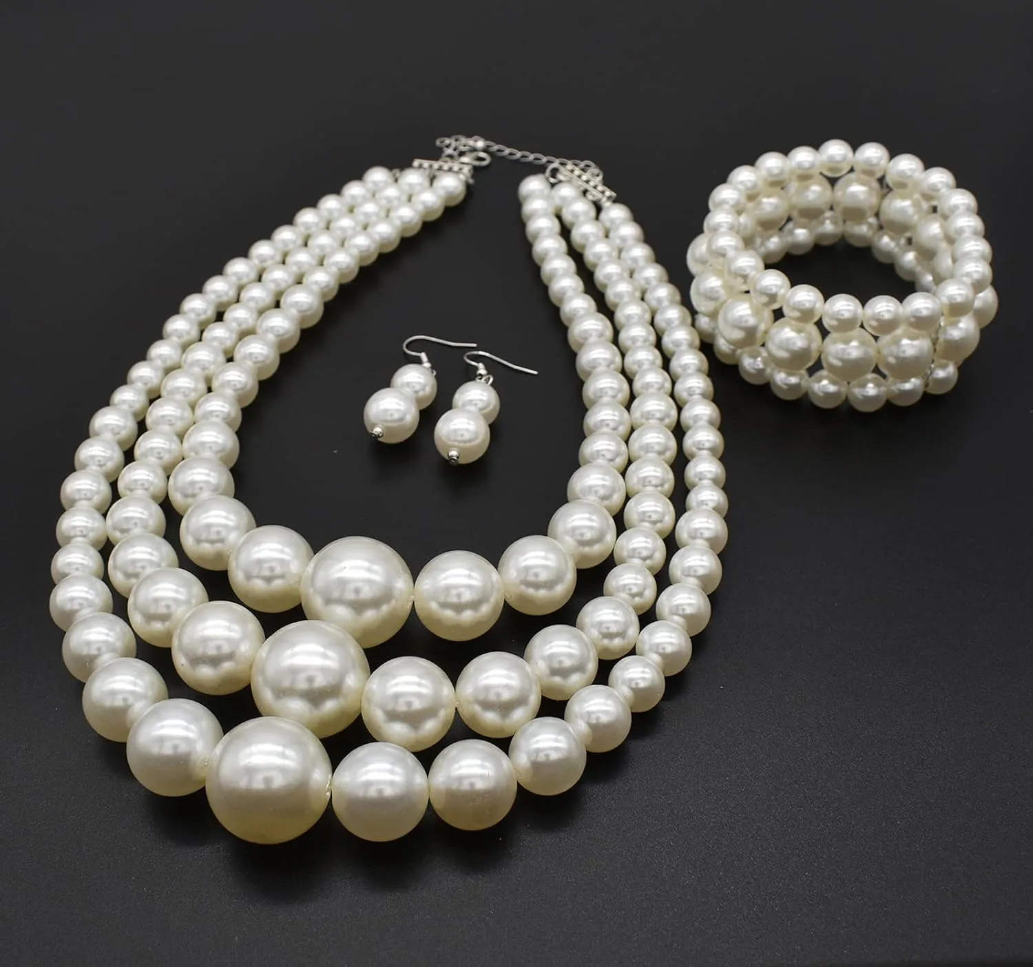 Big Chunky Pearl Necklace and Earring Set - Large Costume 1920s Faux Pearls Gatsby Accessories