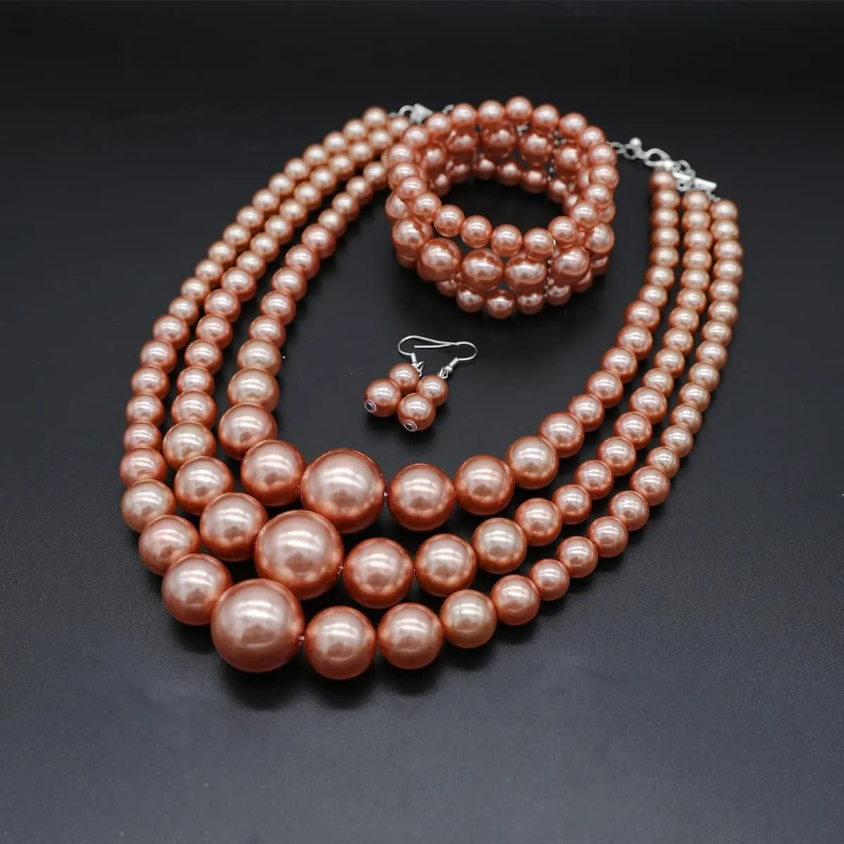 Big Chunky Pearl Necklace and Earring Set - Large Costume 1920s Faux Pearls Gatsby Accessories