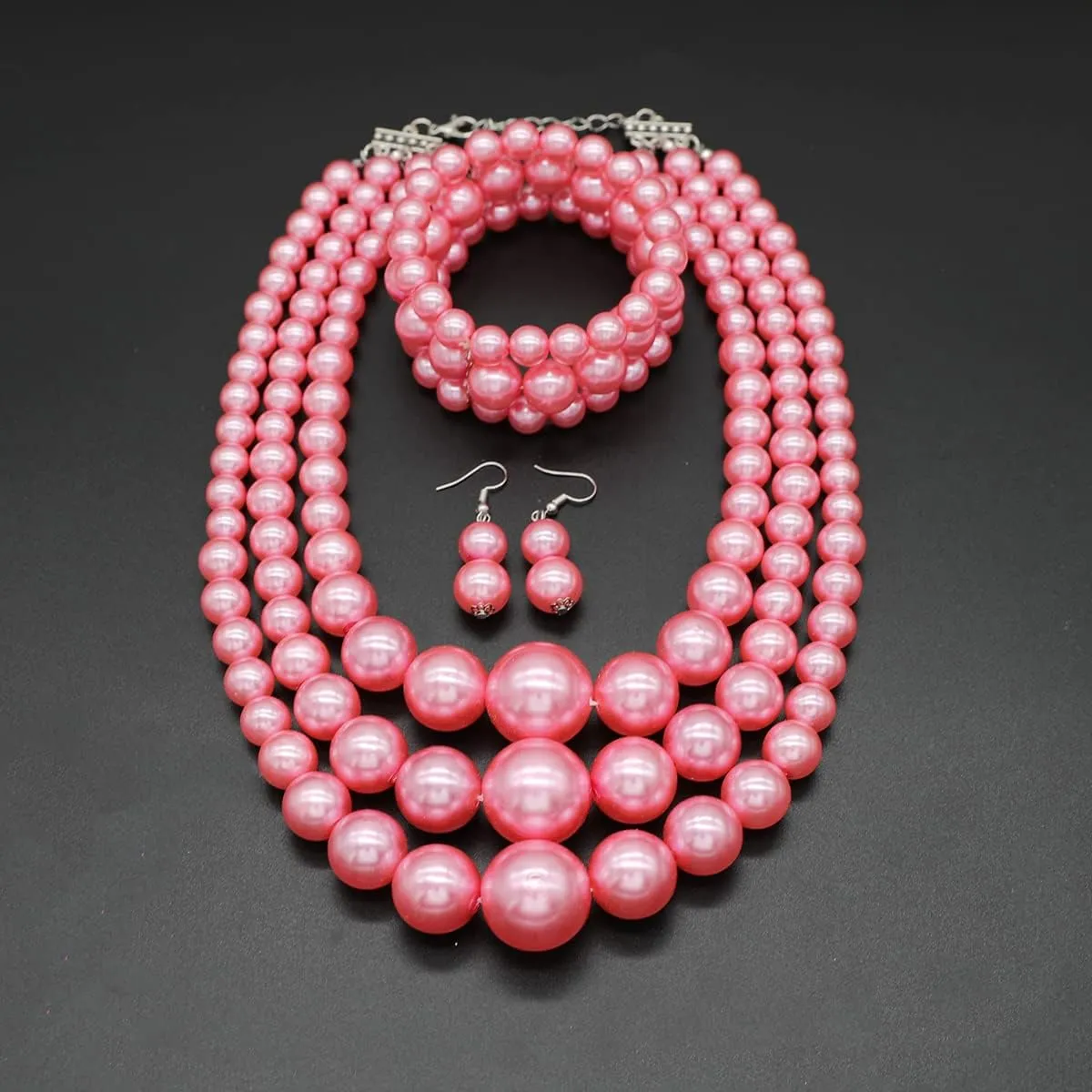 Big Chunky Pearl Necklace and Earring Set - Large Costume 1920s Faux Pearls Gatsby Accessories