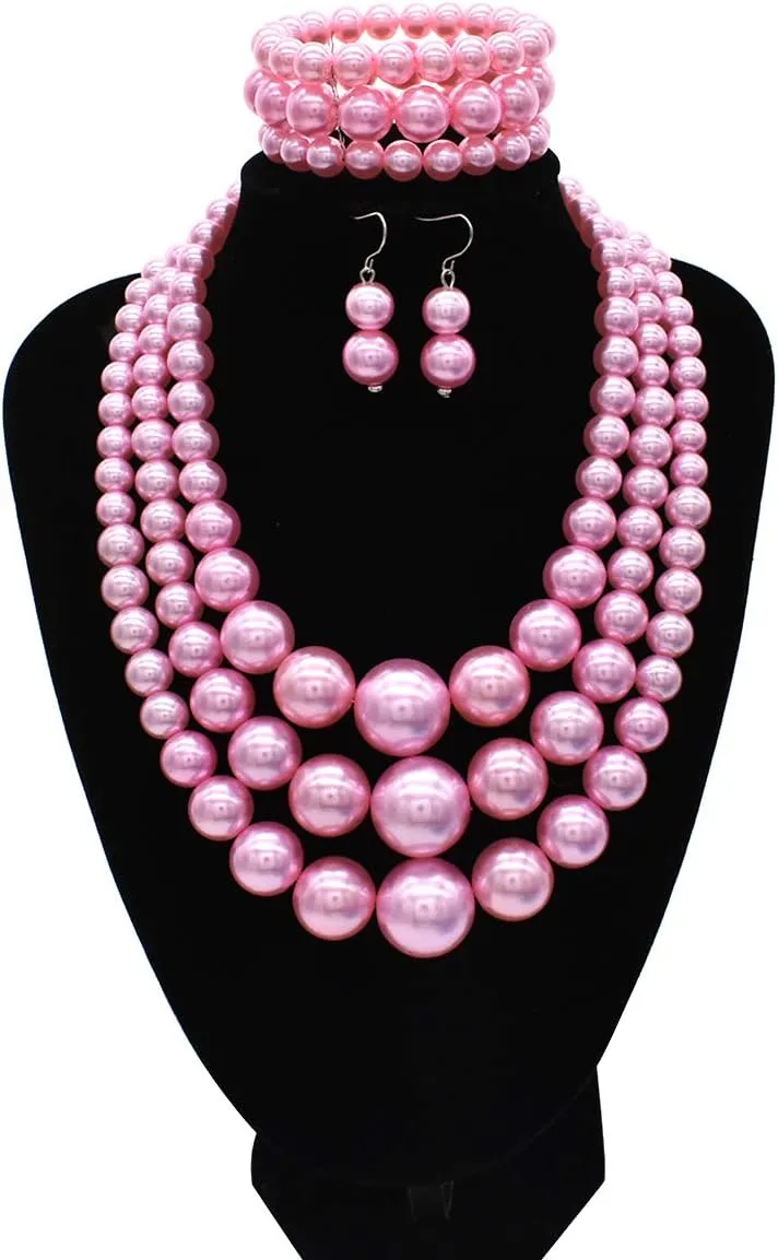 Big Chunky Pearl Necklace and Earring Set - Large Costume 1920s Faux Pearls Gatsby Accessories
