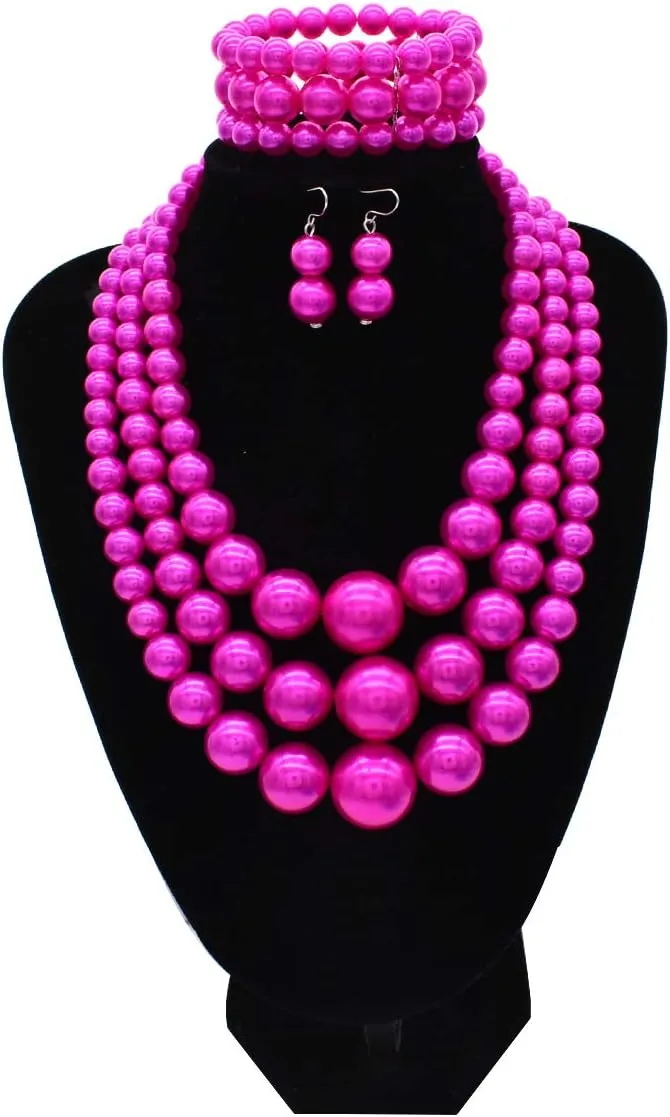 Big Chunky Pearl Necklace and Earring Set - Large Costume 1920s Faux Pearls Gatsby Accessories