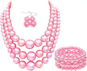 Big Chunky Pearl Necklace and Earring Set - Large Costume 1920s Faux Pearls Gatsby Accessories
