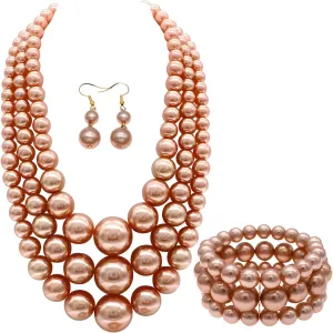 Big Chunky Pearl Necklace and Earring Set - Large Costume 1920s Faux Pearls Gatsby Accessories