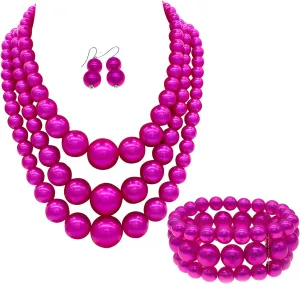 Big Chunky Pearl Necklace and Earring Set - Large Costume 1920s Faux Pearls Gatsby Accessories