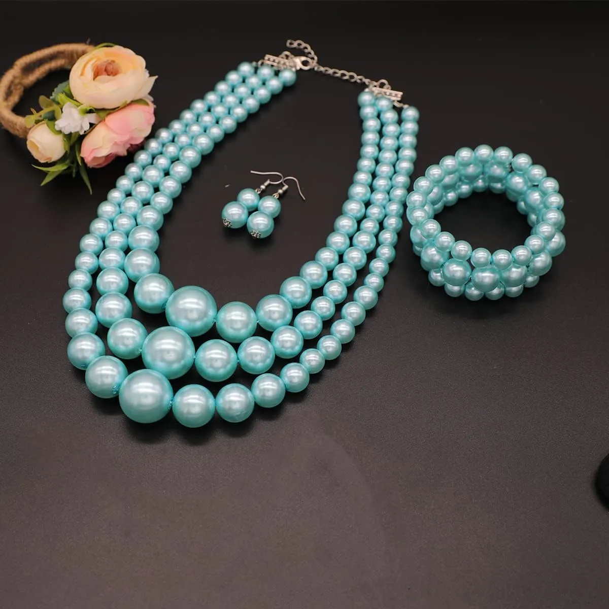Big Chunky Pearl Necklace and Earring Set - Large Costume 1920s Faux Pearls Gatsby Accessories