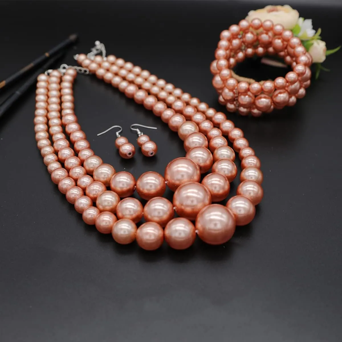 Big Chunky Pearl Necklace and Earring Set - Large Costume 1920s Faux Pearls Gatsby Accessories
