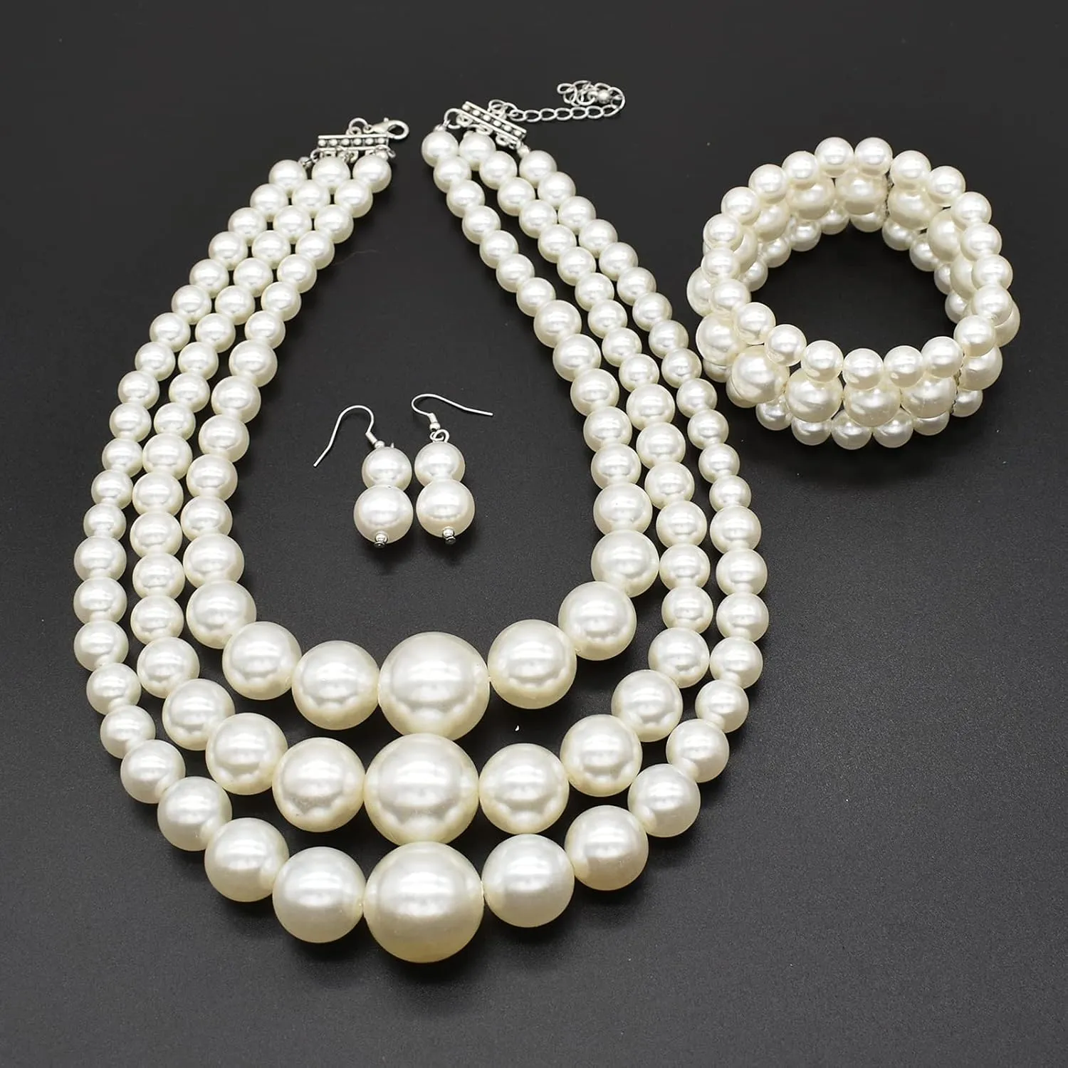 Big Chunky Pearl Necklace and Earring Set - Large Costume 1920s Faux Pearls Gatsby Accessories