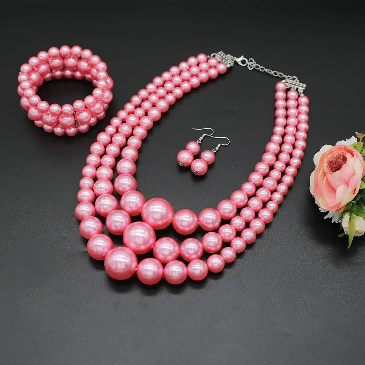 Big Chunky Pearl Necklace and Earring Set - Large Costume 1920s Faux Pearls Gatsby Accessories