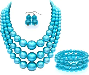 Big Chunky Pearl Necklace and Earring Set - Large Costume 1920s Faux Pearls Gatsby Accessories