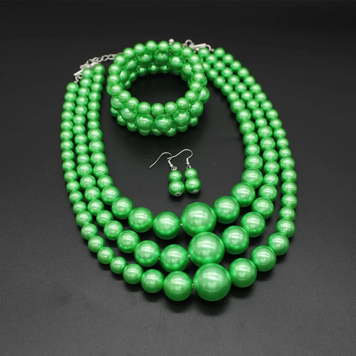 Big Chunky Pearl Necklace and Earring Set - Large Costume 1920s Faux Pearls Gatsby Accessories
