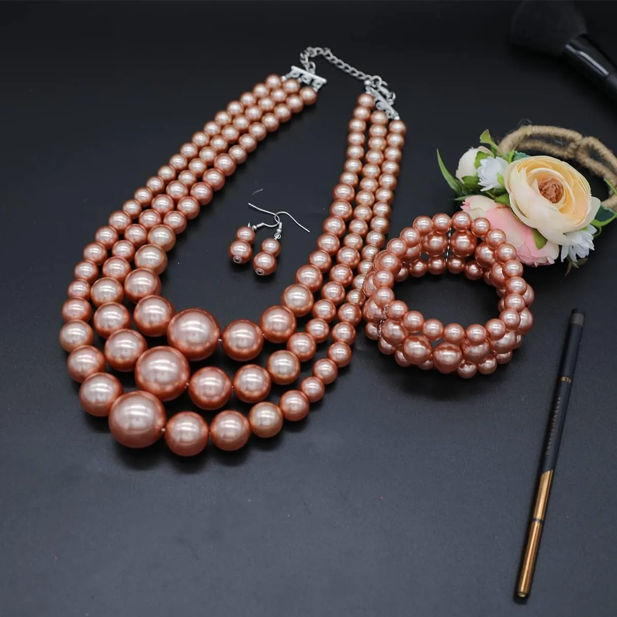 Big Chunky Pearl Necklace and Earring Set - Large Costume 1920s Faux Pearls Gatsby Accessories