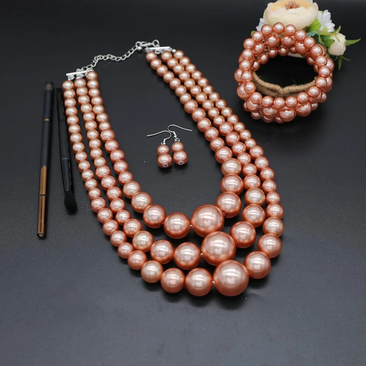 Big Chunky Pearl Necklace and Earring Set - Large Costume 1920s Faux Pearls Gatsby Accessories
