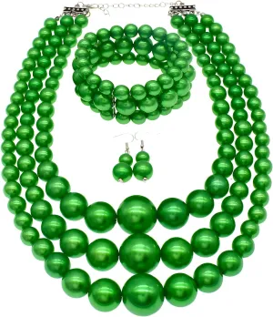 Big Chunky Pearl Necklace and Earring Set - Large Costume 1920s Faux Pearls Gatsby Accessories
