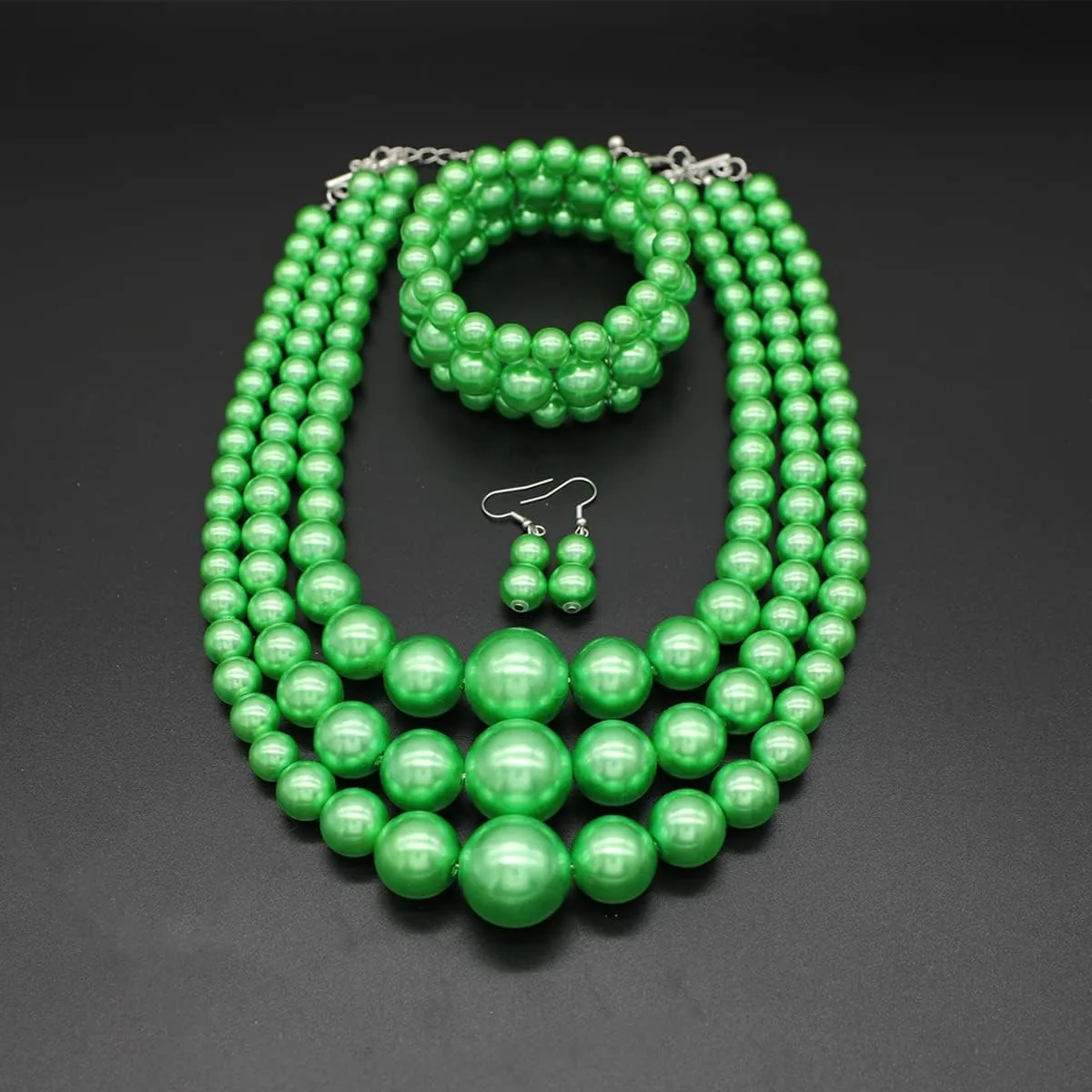 Big Chunky Pearl Necklace and Earring Set - Large Costume 1920s Faux Pearls Gatsby Accessories