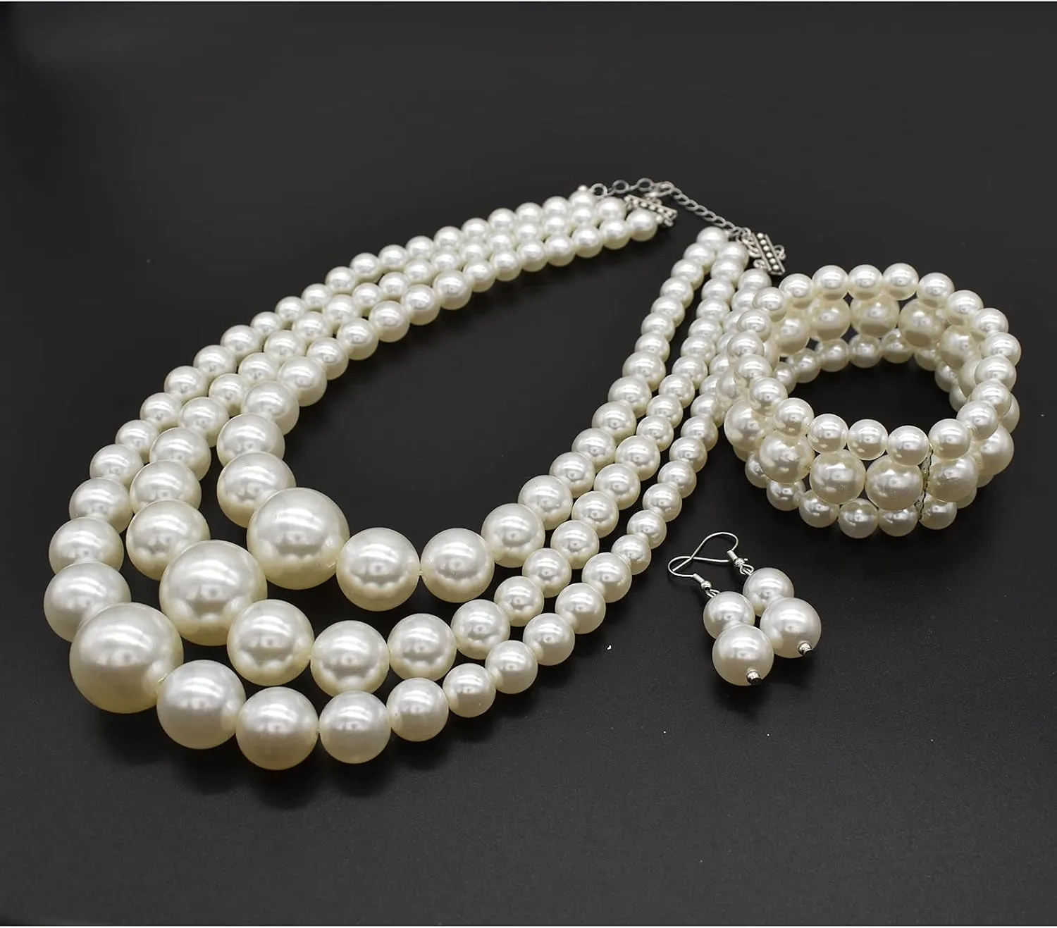 Big Chunky Pearl Necklace and Earring Set - Large Costume 1920s Faux Pearls Gatsby Accessories