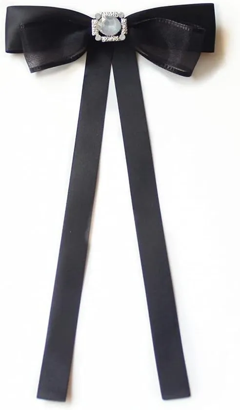 Black Bow Brooches Pin for Woman Girls Pre-Tied Collar Neck Clips Bow Tie