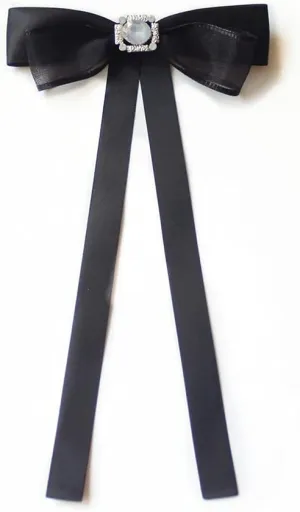 Black Bow Brooches Pin for Woman Girls Pre-Tied Collar Neck Clips Bow Tie