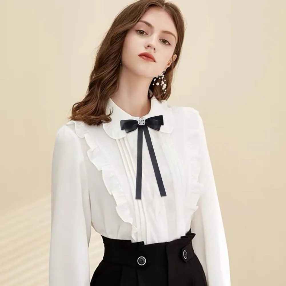 Black Bow Brooches Pin for Woman Girls Pre-Tied Collar Neck Clips Bow Tie