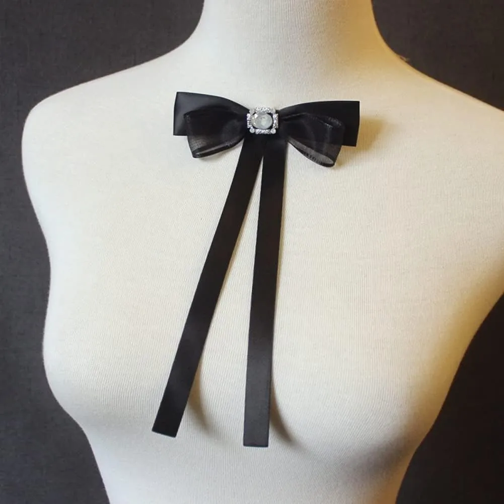 Black Bow Brooches Pin for Woman Girls Pre-Tied Collar Neck Clips Bow Tie