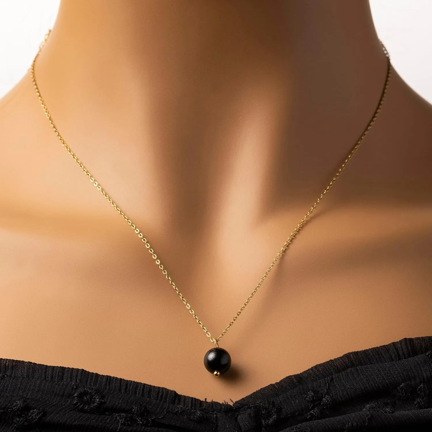 Black Tourmaline Layered Crystal 14K Gold Plated Necklace Handmade October Birthstone Beaded Necklace Jewelry Set For Women with Paperclip & Cable Station Chains Hypoallergenic Classy Elegant Keenove