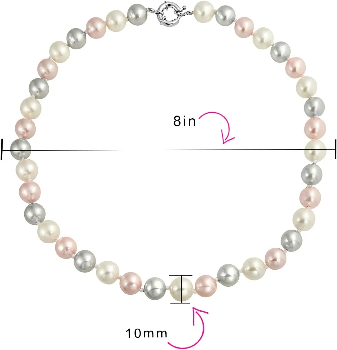 Black, White Brown Grey Blue Multi-Color Strand Long 10MM Simulated Pearl Necklace for Women 18, 20 Inch