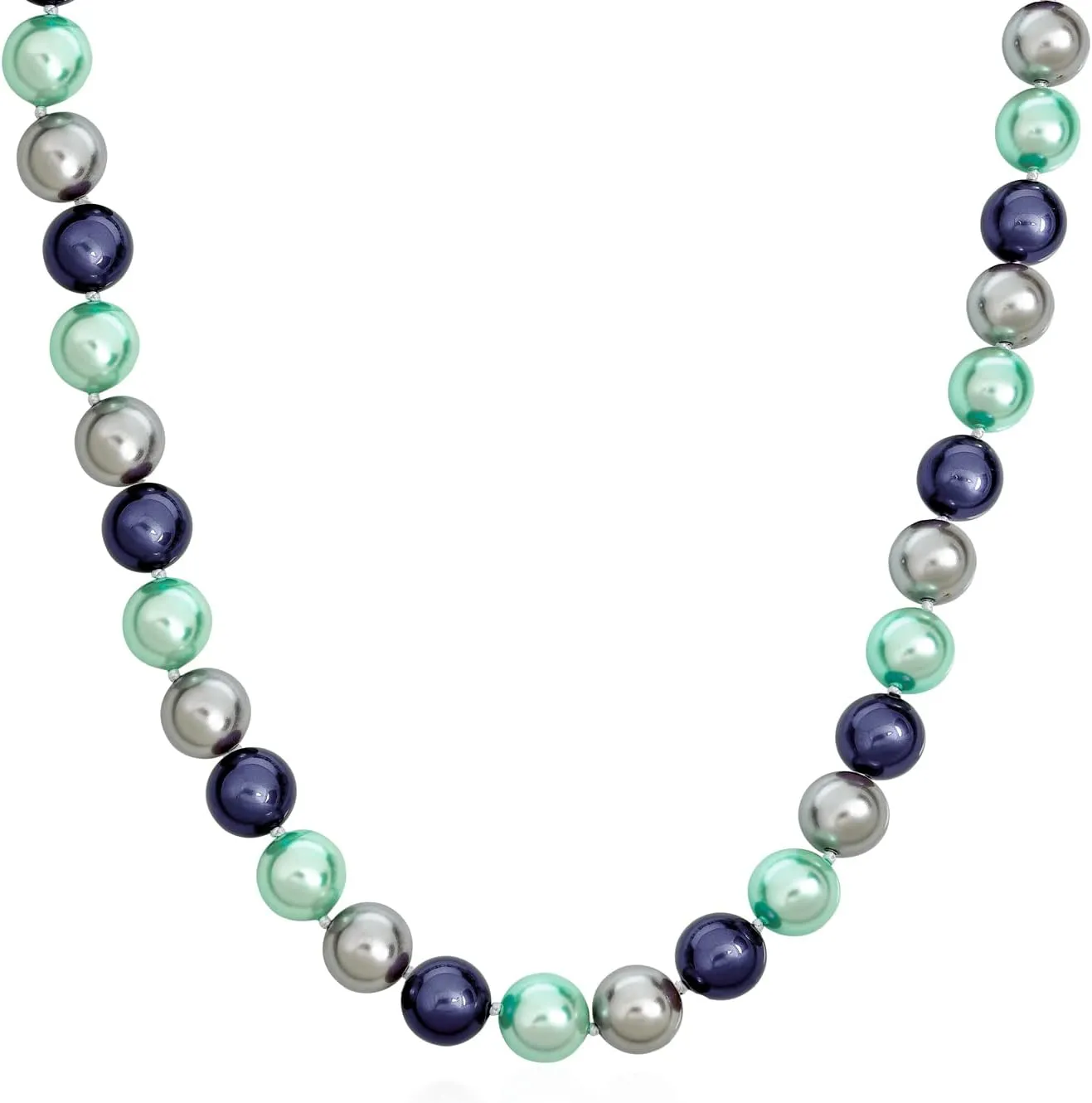 Black, White Brown Grey Blue Multi-Color Strand Long 10MM Simulated Pearl Necklace for Women 18, 20 Inch